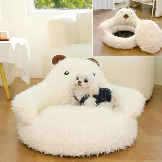 Neues süßes Alpaka-Katzenbett für den Winter, Nest, warm, bequem, für Haustiere, rutschfeste Unterseite, Hundebett, Hundematten und -unterlagen