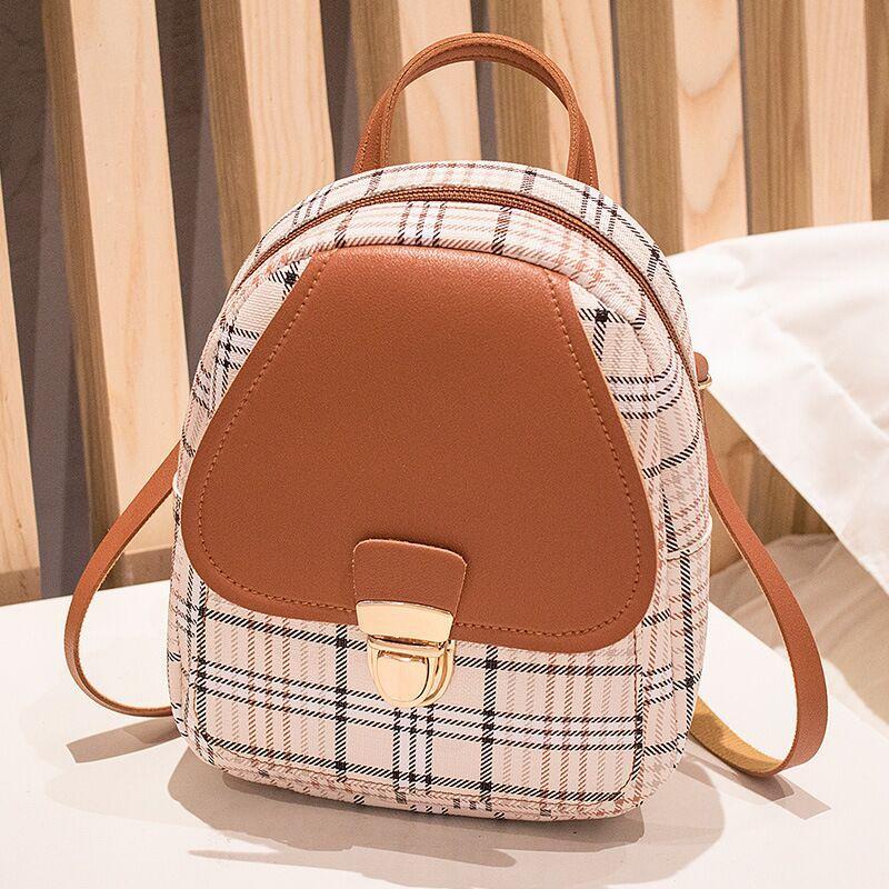 Damen Check Lock Kleiner Rucksack Eine Schulter Diagonal Handtasche Münzgeldbörse