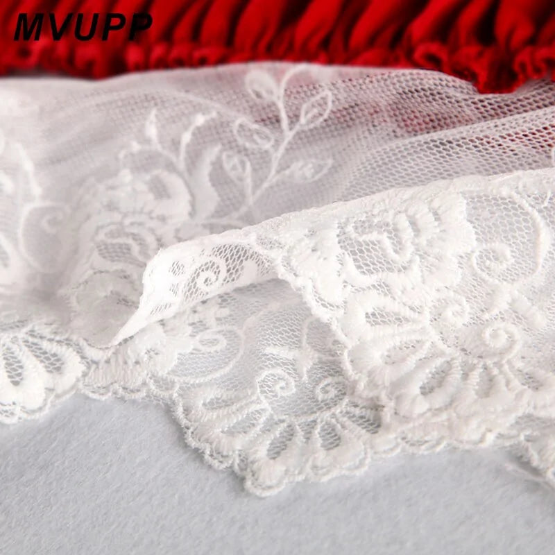 Mutter Tochter Rote Spitzen Patchwork Kleider