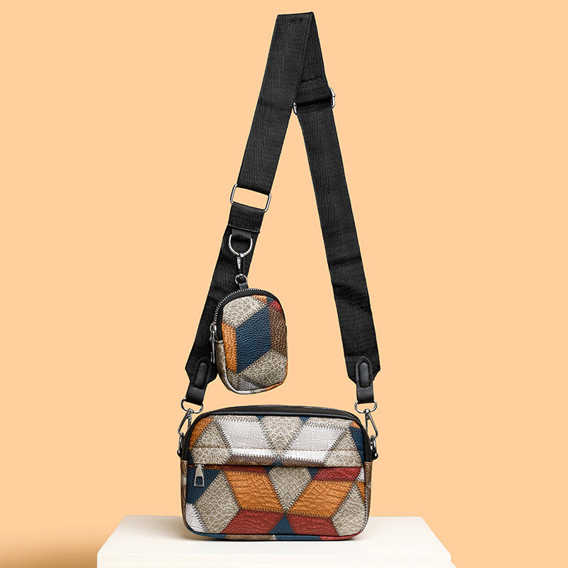 Kleine quadratische Tasche mit Retro-Fashion-Nähten in Kontrastfarbe
