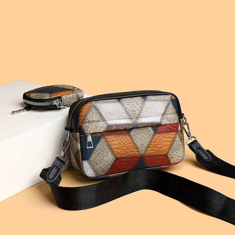Kleine quadratische Tasche mit Retro-Fashion-Nähten in Kontrastfarbe