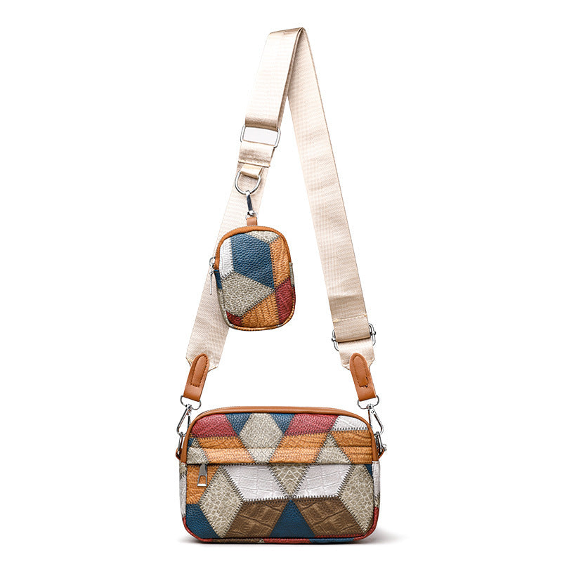 Kleine quadratische Tasche mit Retro-Fashion-Nähten in Kontrastfarbe