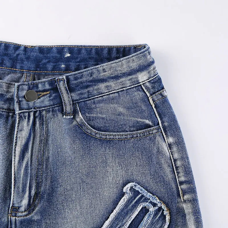 Letter Patch Straight Leg Jeans