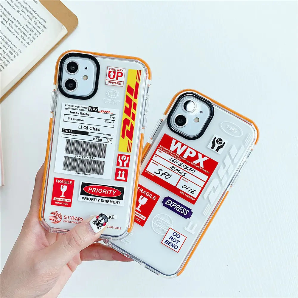 Luxury Orange border DHL Letter label Phone Case for iPhone