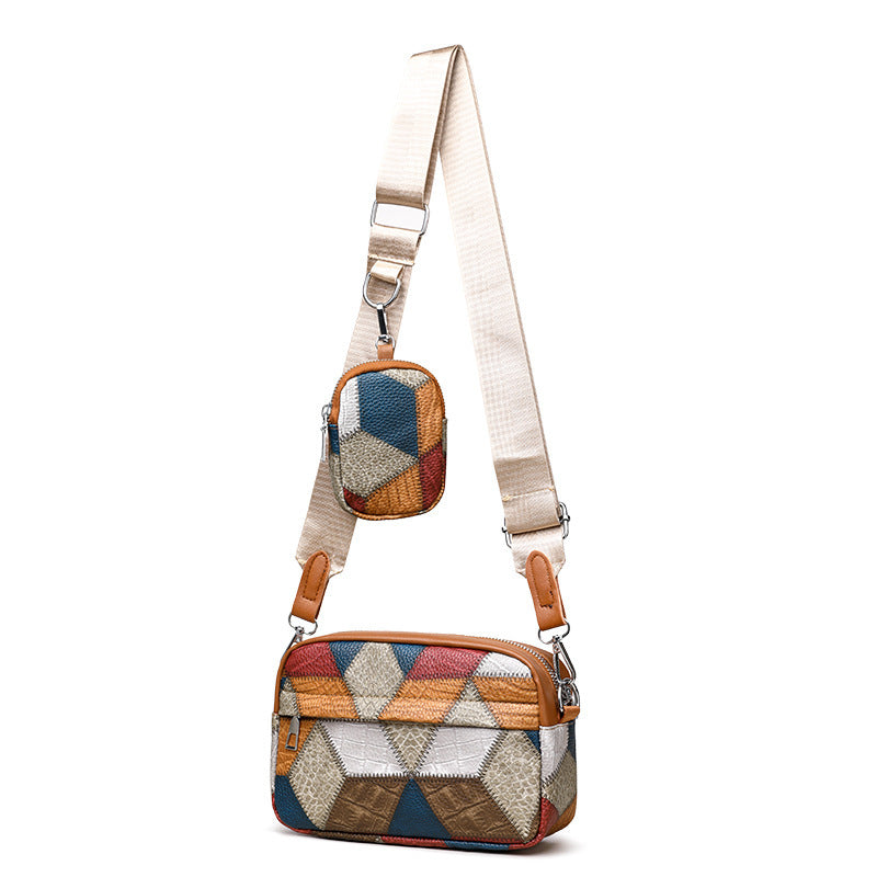 Kleine quadratische Tasche mit Retro-Fashion-Nähten in Kontrastfarbe