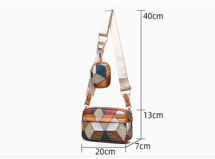 Kleine quadratische Tasche mit Retro-Fashion-Nähten in Kontrastfarbe