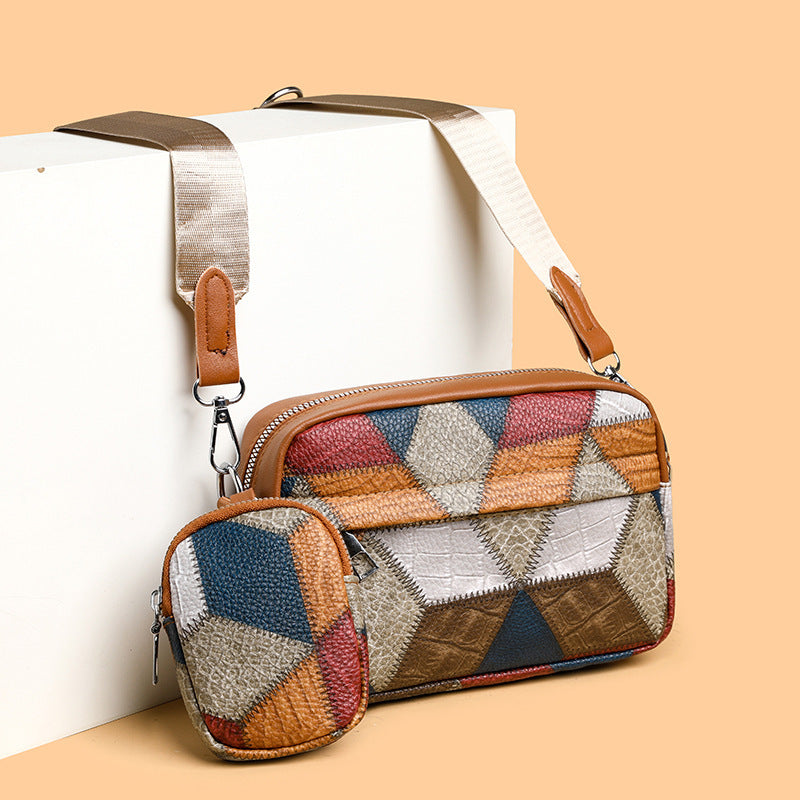 Kleine quadratische Tasche mit Retro-Fashion-Nähten in Kontrastfarbe