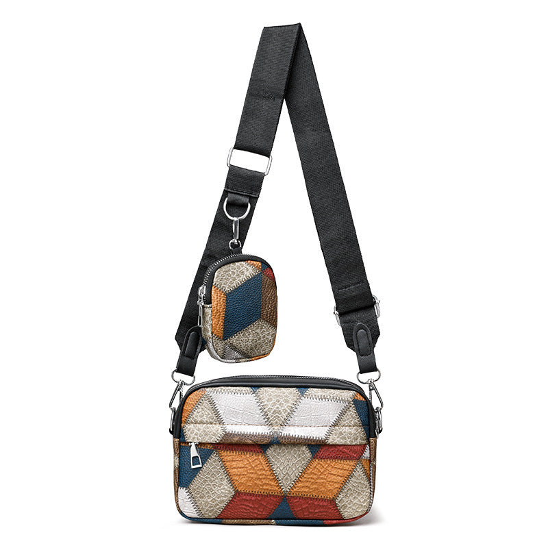 Kleine quadratische Tasche mit Retro-Fashion-Nähten in Kontrastfarbe