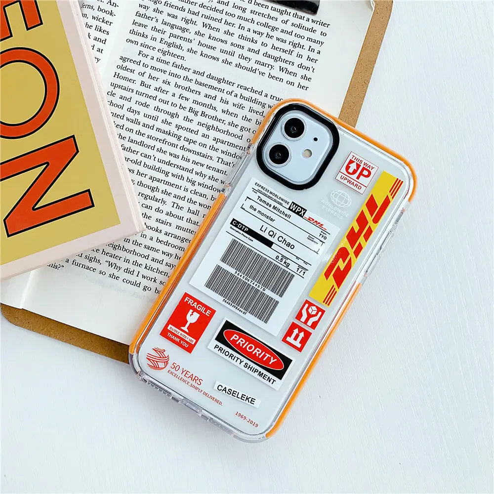 Luxury Orange border DHL Letter label Phone Case for iPhone